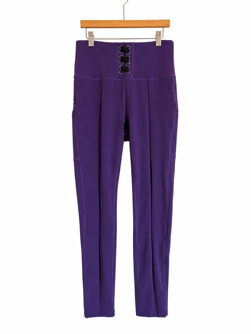 Popfit Purple Leggings Skyscraper Lace Up Small Whimsigoth Activewear Pockets